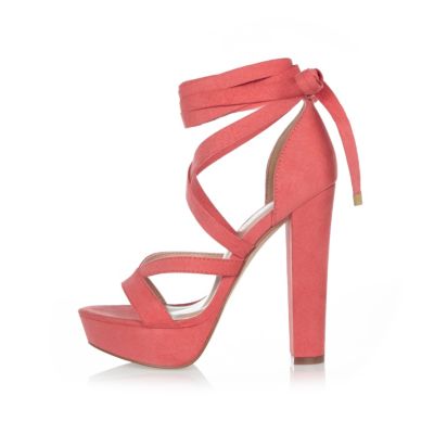 Pink tie-up platform heels
